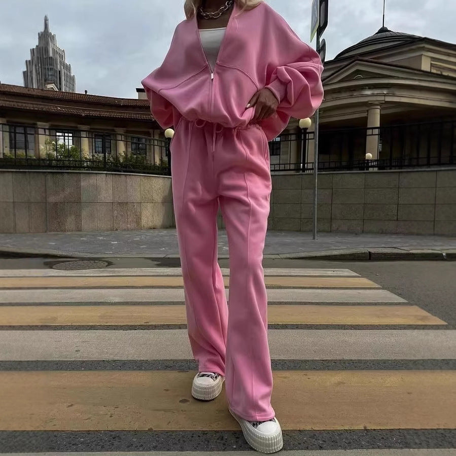 Fall Women's Clothing Zipper Casual Sweater Two-piece Set-3