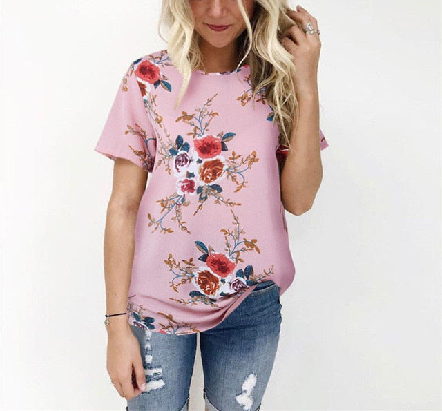 Summer Women Blouses Chiffon Print Blouse Short Sleeve Shirts Casual Ladies Clothing-5