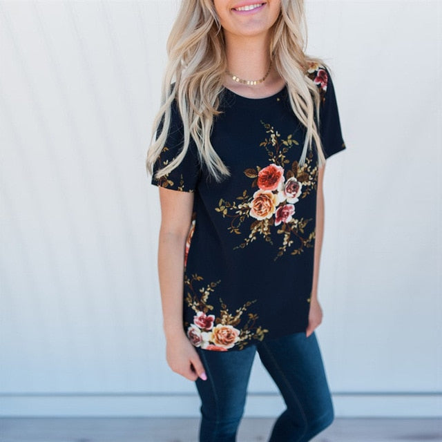 Summer Women Blouses Chiffon Print Blouse Short Sleeve Shirts Casual Ladies Clothing-3