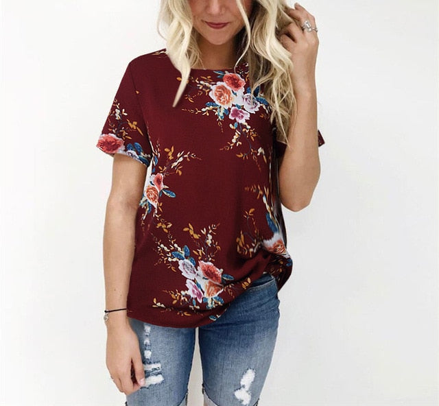 Summer Women Blouses Chiffon Print Blouse Short Sleeve Shirts Casual Ladies Clothing-6