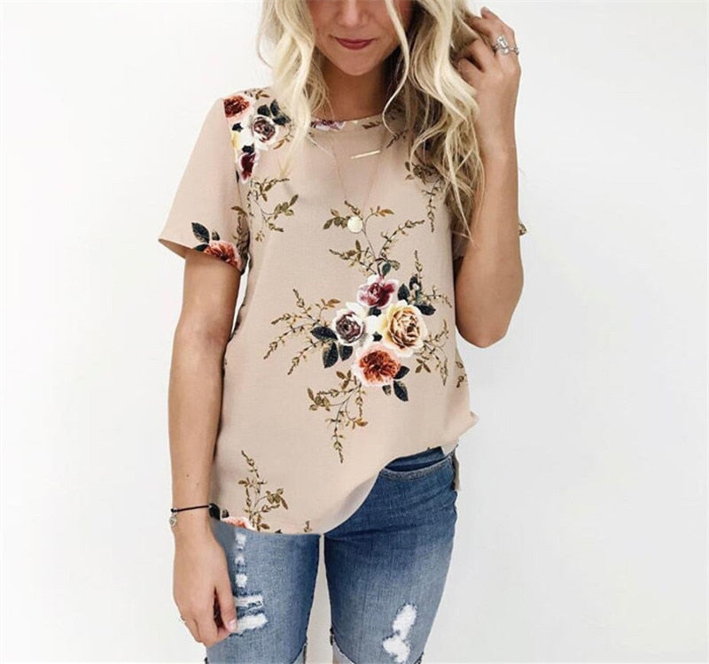 Summer Women Blouses Chiffon Print Blouse Short Sleeve Shirts Casual Ladies Clothing-2