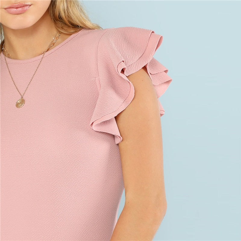 Layered Ruffle Detail Textured Bodysuit Summer Round Neck Ruffle Bodysuit Clothing-3