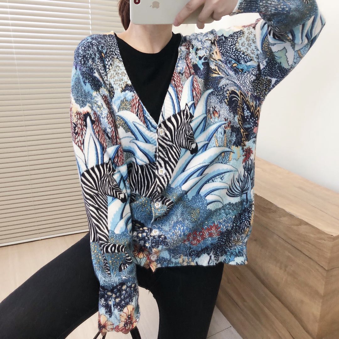 Women Oversized Clothing Wool Blend Long Cardigans Sweater Spring Autumn Print Pattern Knitted Coat Knitwear C-263-5